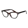 SA106 Womens Bling Rhinestone Plastic Cat Eye Horn Rim Powered Reading Glasses Brown 1.5