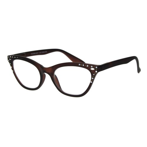 SA106 Womens Bling Rhinestone Plastic Cat Eye Horn Rim Powered Reading Glasses Brown 1.5