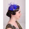 Aimimier Bridal 1920s Flapper Feather Headband Royal Blue Feather Hair Clip with Crystal Head Chain Roaring 20s Headpiece Accessories for Women and Girls
