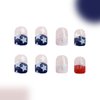 24Pcs Independence Day Press on Nails Petite Short Fake Nails Glitter Patriotic Stars Full Cover Design Square False Nails French Tip Glue on Nails 4th of July Artificial Acrylic Nails for Women Decor