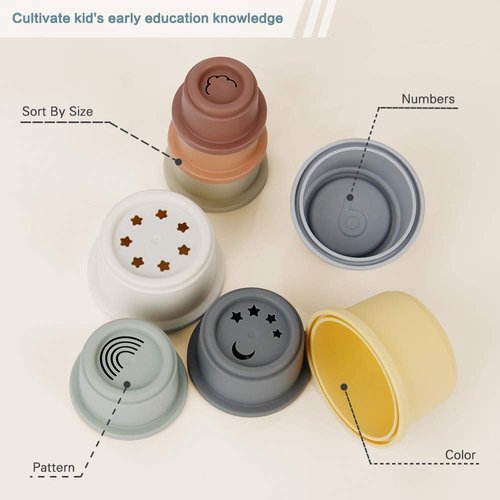 BOBXIN Stacking Cups Baby Building Toy, Nesting Cup Early Educational Toddlers Stacking Toy, 8 Pcs with Numbers & Pattern, Fun for Kid Baby 6-12 Months Play for Indoor/Outdoor/Bathtub/Beach