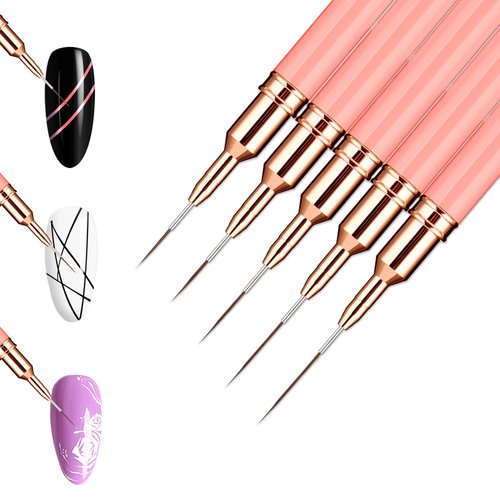 Prasacco 5 Pcs Nail Art Liner Brushes, Liner Brush for Nails Gel Fine Nail Art Brush Striper Brush Set for Long Lines,Thin Details Fine Drawing Delicate Coloring Elongated Lines 5/8/12/20/25mm