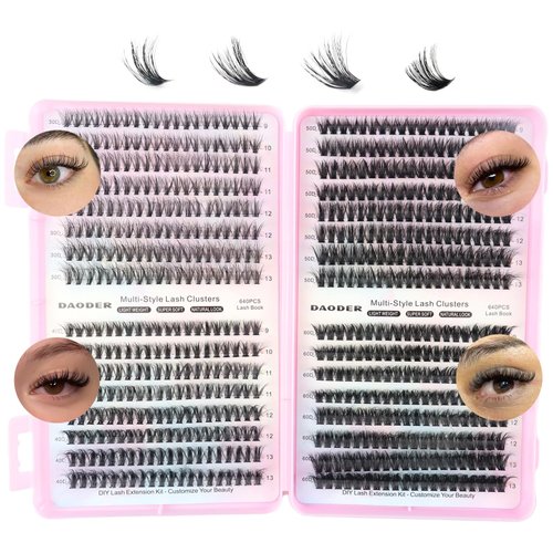 DAODER Natural Lash Clusters 30D 40D 50D 60D Lash Book 640pcs Short Lash Extension 9-13mm Wispy Eyelash Extension Clusters D Curl Individual Lashes (30D+40D+50D+60D 9-13MM)