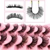 Russian Strip D Curl Lashes, Flu-ffy 17mm Fake Faux Mink Lashes that Look Like Extensions Curly Volume Wispy Eyelashes Natural Look 7 Pairs Pack(7P-E05)