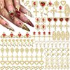 RODAKY 120PCS Gold Nail Charms Cross Nail Art Jewelry 3D Heart Crystal Rhinestone Rose Charms for Nails Virgin Mary Metal Nail Gems Luxury Nail Decoration Diamonds for Manicure Design Craft DIY