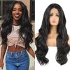 Imeya #2 Darkest Brown Lace Front Wigs For Women- 24” Middle Parting Body Wave Wig With Natural Hairline 13x4 Swiss Lace Wig Heat Friendly Fiber Wig 150% Density (#2, Brown Tend To Black, 24 Inches)