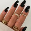 GLAMERMAID Black Press on Nails Medium Almond, Hot Pink Ombre Short Fake Nails Acrylic False Nail Kits Galaxy Star Design, Matte Stick Glue on Nails Sets, Oval Gel Nails Stiletto Full Cover for Women