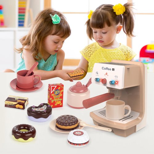 Yalujumb Kids Coffee Maker Toy Espresso Machine Playset - Toy Coffee Maker Set with Realistic Action,Light and Sound-Toy Coffee Maker Set for Kids