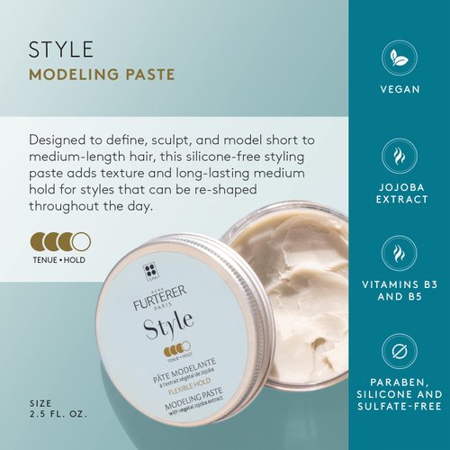 Rene Furterer STYLE Modeling Paste - Sculpts & Texturizes - Flexible Hold - With Moisturizing Jojoba Extract - All Hair Types - Vegan & Silicone-Free - 2.5 fl. oz.