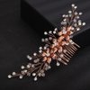 Teyglen Wedding Hair Comb Bridal Flower Rhinestone Hair Comb Headband Gold Silver Crystal Hair Pieces Vintage Headpieces Hair Jewelry for Bride Women Girls (Rose Gold)