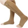 Ailaka Zipper 20-30 mmHg Compression Socks for Women & Men, Knee High Open Toe