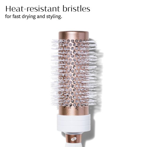 T3 Volume Round Hair Brush CeramicCoated Barrel Vented Round Brush for Blow Drying Heat Resistant Bristles, White/Rose Gold