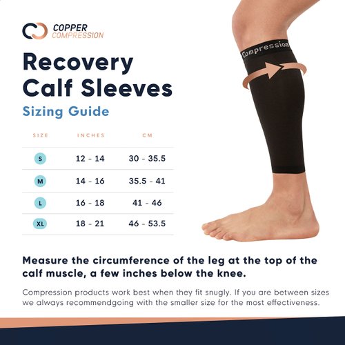 Copper Compression Calf Sleeves - Footless Compression Socks for Running, Cycling, & Fitness. Orthopedic Brace for Shin Splints, Varicose Veins, Arthritis, Sprains, Strains (1 Pair - M)