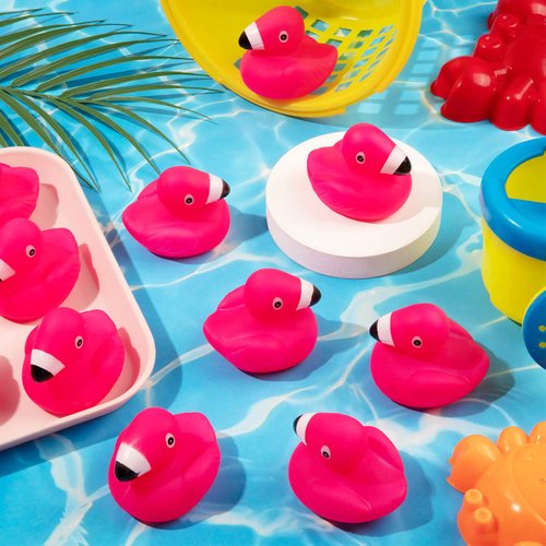 Flamingo Rubber Duckies for Kids, 12PCS Pink Flamingo Duck Bath Toys Cute Floating Squeaky Mini Rubber Ducks for Baby Shower, Cake Decoration, Classroom Carnival Prizes