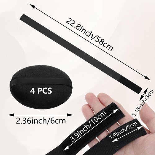 Xinjoduz 4 PCS Elastic Bands for Wig, 22.8"× 1.18" Black Adjustable Lace Melting Band with Ear Covers Wig Elastic Headband Lace Front Wig Band for Lace Front and Frontal Edge Control for Women Hair