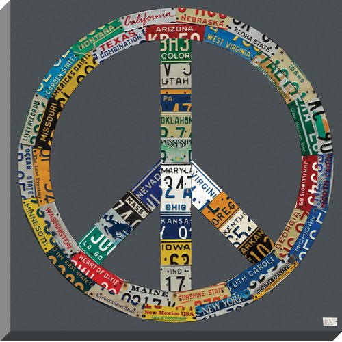 Oopsy Daisy License Plate Peace Gray Stretched Canvas Wall Art by Aaron Foster, 21 by 21-Inches