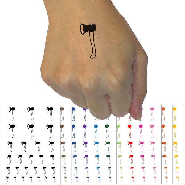 Wood Cutting Axe Temporary Tattoo Water Resistant Fake Body Art Set Collection - Black (One Sheet)