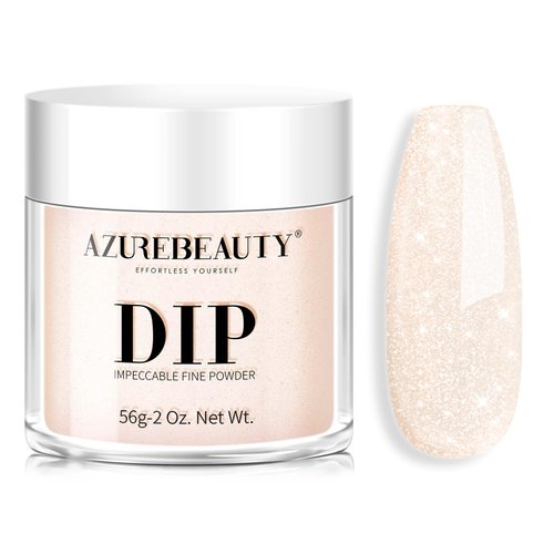 AZUREBEAUTY Dip Powder - Nude Shimmer Color 2Oz/56g, Shiny Nude Kin Tones Neutral Dipping Powder Crystal French Nail Art Starter Manicure Salon DIY Home Gift