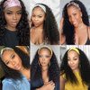 Deep Wave Headband Wigs Human Hair for Black Women 150% Density Brazilian Virgin Human Hair None Lace Front Wigs Machine Made Wigs Glueless Deep Curly Headband Human Hair Wig (16 Inch)