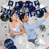 ZERODECO Birthday Decorations for Men, Navy Blue Birthday Party Decorations Happy Birthday Banner Pompoms Balloon for Boys Girls Men Women Birthday Party Decorations Supplies - Navy Blue Black Silver
