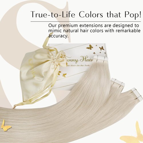 Sunny Hair Blonde Tape in Hair Extensions Human Hair Platinum Blonde Human Hair Tape ins Extensions Real Hair Blonde Tape in Natural Hair Extensions for White Women 50g 20pcs 22inch