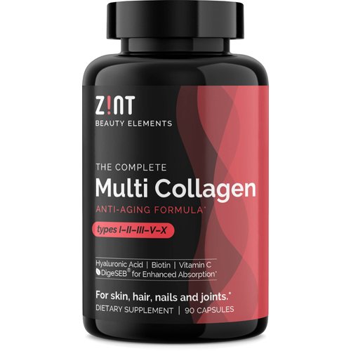 Zint Multi Collagen Pills - Collagen Supplements for Hair, Skin, Nails & Joint Health - Hydrolyzed Collagen Supplement with Type I, II, III, V, X Collagen Peptides, 90 Count