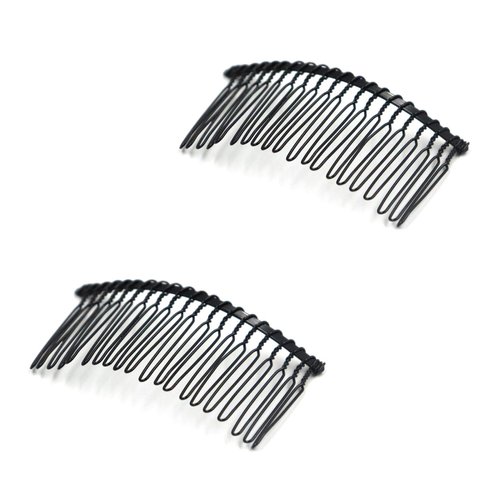 Ruwado 2 Pcs Wedding Veil Hair Side Comb Metal Black Twist Wire Curved Classic French Styling 20 Teeth Hair Pin Clamp for Fine Hair Women Girl DIY Bridal Hair Accessories (Black)