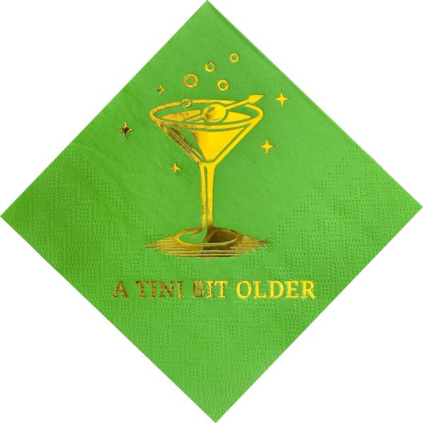 Martini Party Decorations—A Tini Bit Older Birthday Party Decor Napkins for Martini-Themed Party Decorations. Martini Napkins, Martini Party Decorations, Green Gold Foil 52 Pack,5"x 5" Folded. Cheers!