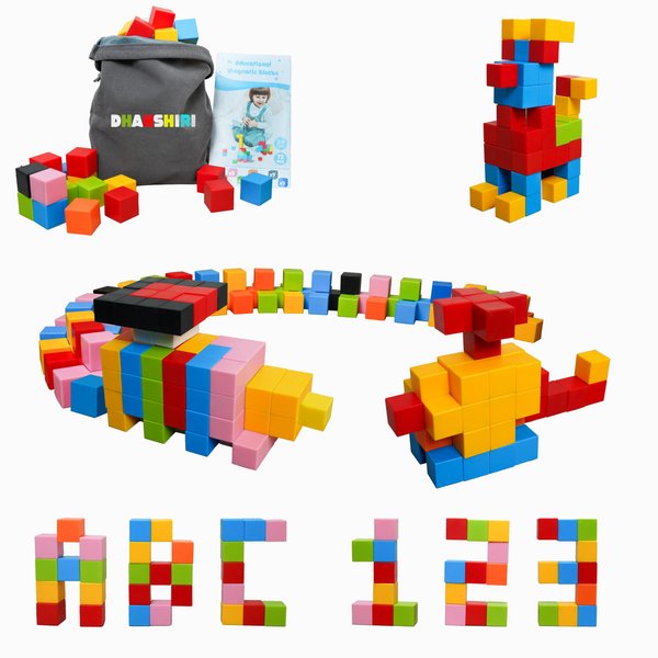 Dhanshiri 72 Pcs Magnetic Blocks - Magnetic Building Blocks Toys for STEM Education, Sensory Magnet Toys for 3+, Montessori Toys, Magnetic Cubes, Preschool Sensory Compatible with Mine Magnet World