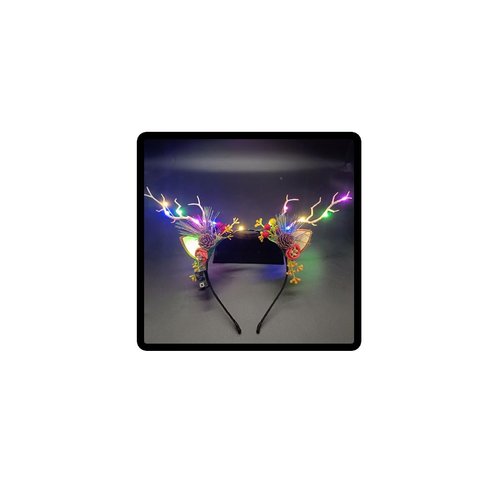 Cubahop LED Glowing Hair Hoop Reindeer Butterfly Antlers Headbands Luminous Tiara Christmas Party Cosplay Hair Band Hair Accessories (A-Colorful light)