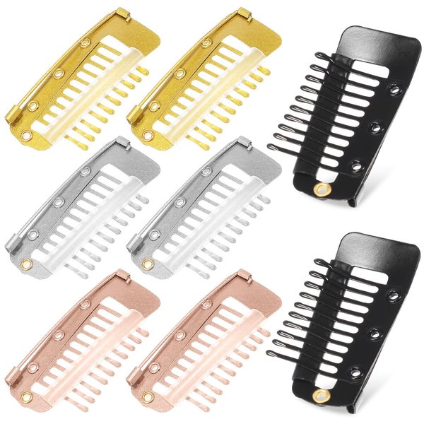 EXCEART 8pcs Wig Clips, U Shape Metailic Snap Clips, Hair Extension Clips, DIY Snap-Comb for Hair Extension Hairpiece, 3.6CM, Mixed Colors