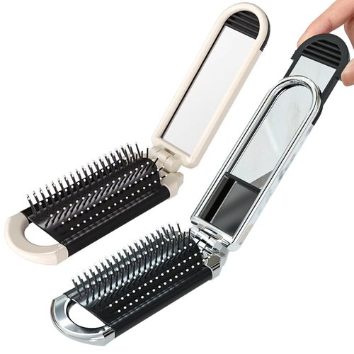 OLizee® 2 Pack 2 in 1 Folding Hair Brush with Mirror Travel Hair Brush Air Cushion Comb Hair Brush Pocket Hair Brush Hair Styling Brush Hair Massage Brush for Women Men