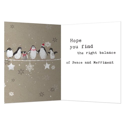 Tree-Free Greetings Holiday Greeting Cards, Penguin Merry Christmas, Vintage Brown Recycled Paper, Boxed Note Card Set, 10-Pack (HB93309)
