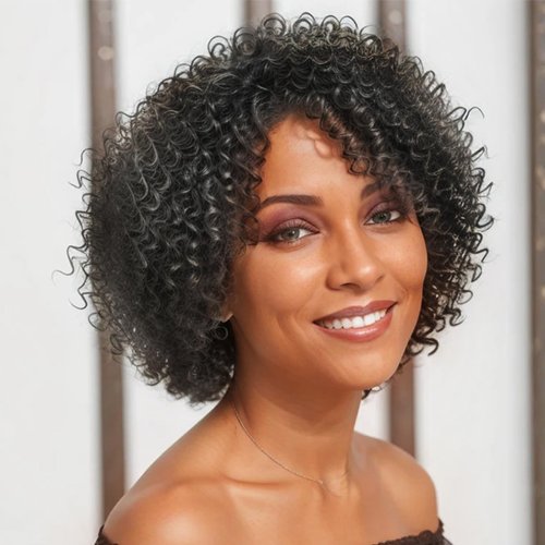 WEEWEE 12" Deep Curly Bob Wig Salt and Pepper Short Wigs for Women Glueless Kinky Curly 180% Density Wig for Daily Party Use(Salt Pepper)