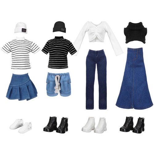 Geyoga 14 Pcs Doll Clothes and Accessories for 11.5 Inch Doll Accessories Doll Denim Cotton Doll Cloth Doll Pants Shoes Casual Wear Clothes Outfits(Classic Style)