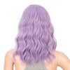 SWACC Short Curly Wavy Bob Wig with Bangs Synthetic Medium Shoulder Length Hair Wig for Women with Wig Cap (Lavender Purple)