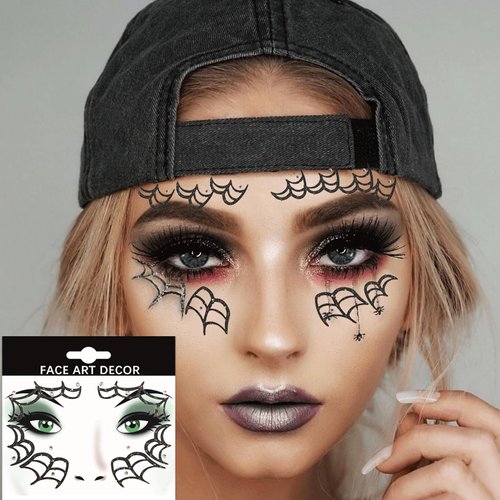 3 Pcs Halloween Temporary Tattoo Face Sticker Back Red Tattoo Face Gems Jewelry Stickers Spider Web Vampire Bat Face Rhinestone Sticker Halloween Makeup Cospaly Costumes Party Decorations