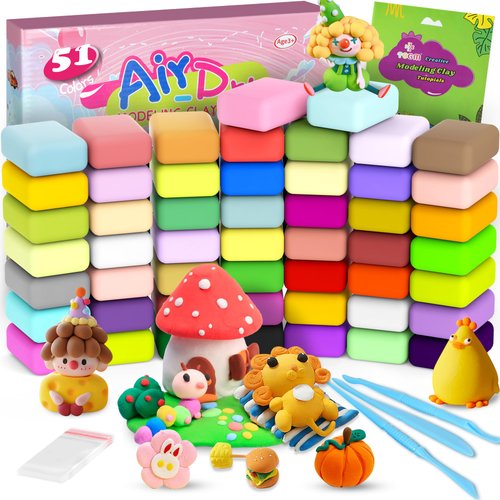 Air Dry Clay for Kids,Modeling Clay Kit 51 Colors with Sculpting Tools,Model Magic Clay, Arts and Crafts Gift for Birthdays & Holidays Boys Girls Ages 3-12