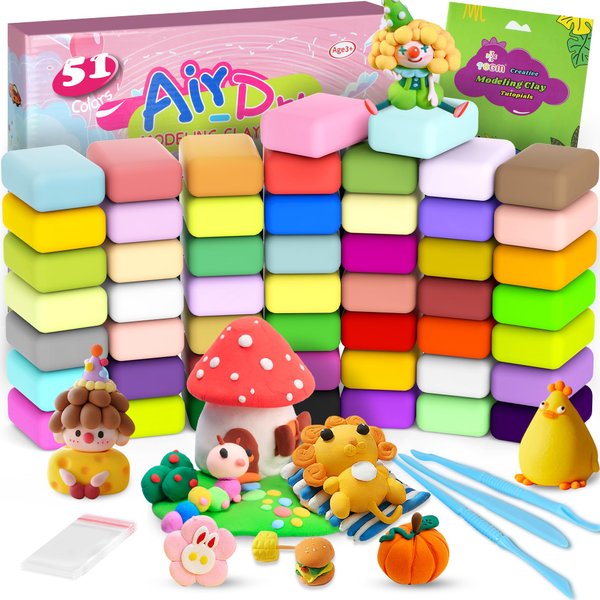 Air Dry Clay for Kids,Modeling Clay Kit 51 Colors with Sculpting Tools,Model Magic Clay, Arts and Crafts Gift for Birthdays & Holidays Boys Girls Ages 3-12