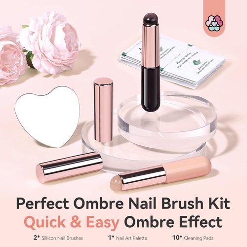 SAVILAND 2PCS Silicone Nail Brush: Reusable Chrome Nail Powder Applicator Nail Brush for Ombre Aura Nails Ombre Nail Brush Nail Art Gradient Painting Brush for beginners