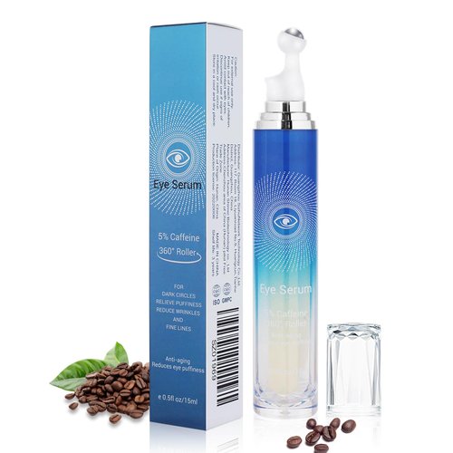Paminify 5% Caffeine Eye Serum with 360° Massage Rollerball Topper,Caffeine Eye Cream for Dark Circles,Wrinkles,Puffiness and Fine Lines,Under Eye Roller Cream Eye Bags Treatment for Women and Men