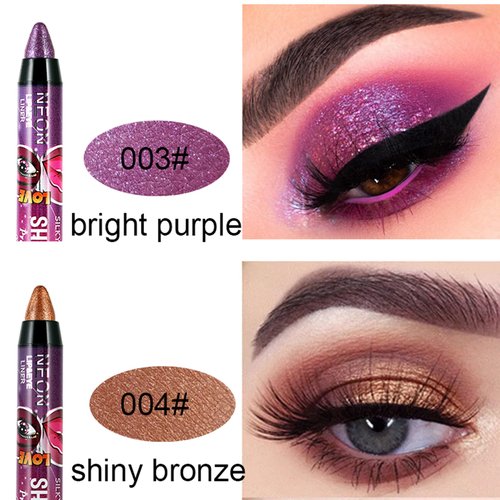 MEICOLY 12 Pcs Eyeshadow Stick,Cream Smokey Eyeshadow Metallic Shimmer Crayon,Silver Eye Brightener Stick,Pro Waterproof & Long Lasting Shiny Bright Starter Rotating Eyeshadow Sticks