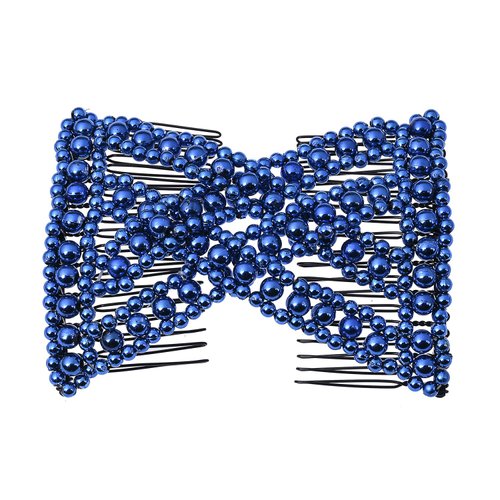 Lovef Easy Comb Easy Magic Hair Comb Stretchy Beaded Hair Comb in Assorted Color Beads with Pearl for Women (Blue)