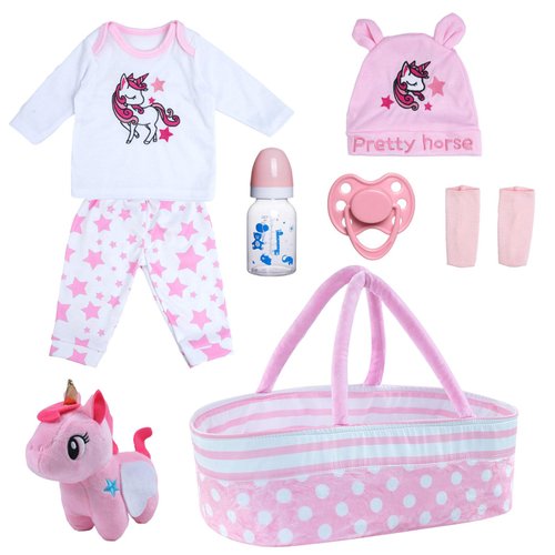 BABESIDE 8Pcs Reborn Baby Doll Clothes 20 Inch Girl Outfits Accessories for 17-22 Inch Baby Dolls with Bassinet, Feeding Accessories, Cute Newborn Baby Doll Clothing Set, Pink
