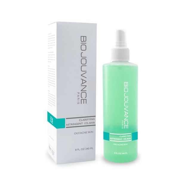 BIO JOUVANCE PARIS - Clarifying Astringent 12% AHA Toner 8oz / 240ml - for Normal/Oily/Acne-Prone Skin | Tighten Pores | Gentle Face Wash & Makeup Remover | Daily Skin Care Treatment | Made in France