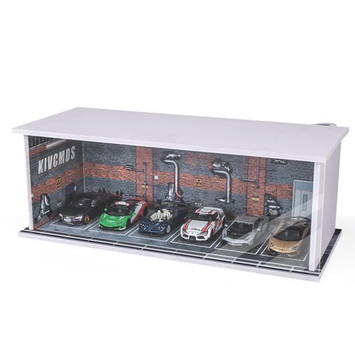 kivcmds 1:64 Car Model Display Case with Lights for Hot Wheels,Matchbox Cars,Diecast Alloy Small Truck Collectibles Storage Box-Dilapidated Factory Scenes Parking Garage