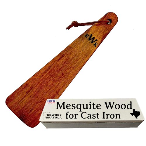 COWBOY SPATULA for Cast Iron, Mesquite Flat Wood Spatula, Made in USA, Handcrafted in Texas, Perfect for Cast Iron Skillet, Non Stick, Scraper, Wood Cooking Utensil, Personalize, Custom Engraved!