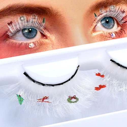 Uranian Colored Lashes Faux Mink False Eyelashes with Color D Curl Russian Strip White Eyelashes Christmas Dramatic Fake Eyelashes for Women and Girls
