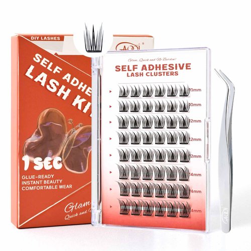 GAQQI Self Adhesive Eyelashes Lash Clusters, Press on Lashes 10-14mm Natural Manga Cluster Lashes, Reusable No Glue Lashes C Curl, NEW-TECH Thin Flakes Pre Glued Eyelashes Clusters (PG25)