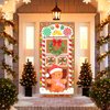 Christmas Door Cover Christmas Gingerbread Man Front Door Decorations Banner Christmas Wreath Gingerbread House Peppermint Candy Cane Door Cover Banner for Xmas New Year Holiday Candy Party Supplies
